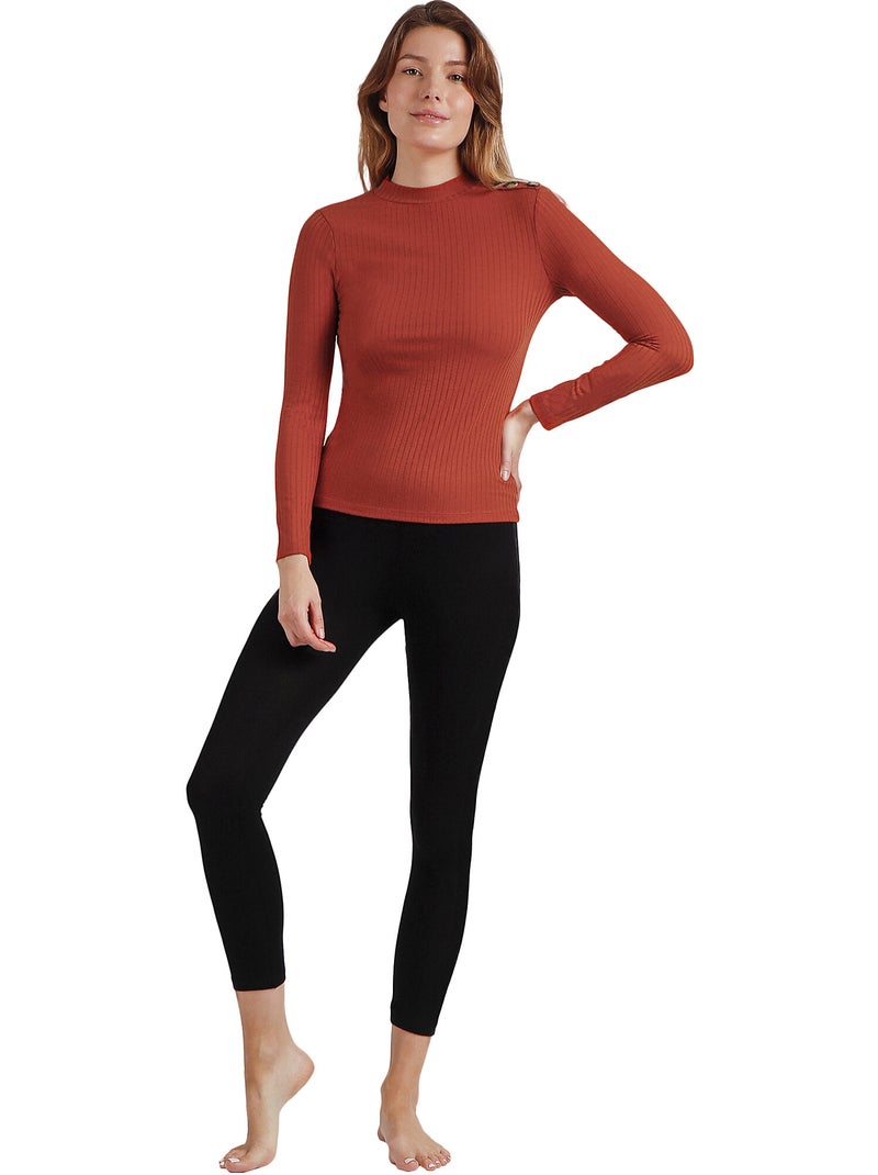ADMAS Camiseta Manga Larga Calentita Rib Perkins para Mujer Naranja - Kiabi