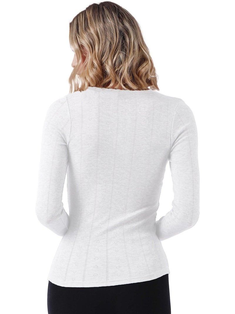 ADMAS Camiseta Manga Larga Canalé para Mujer Blanco - Kiabi