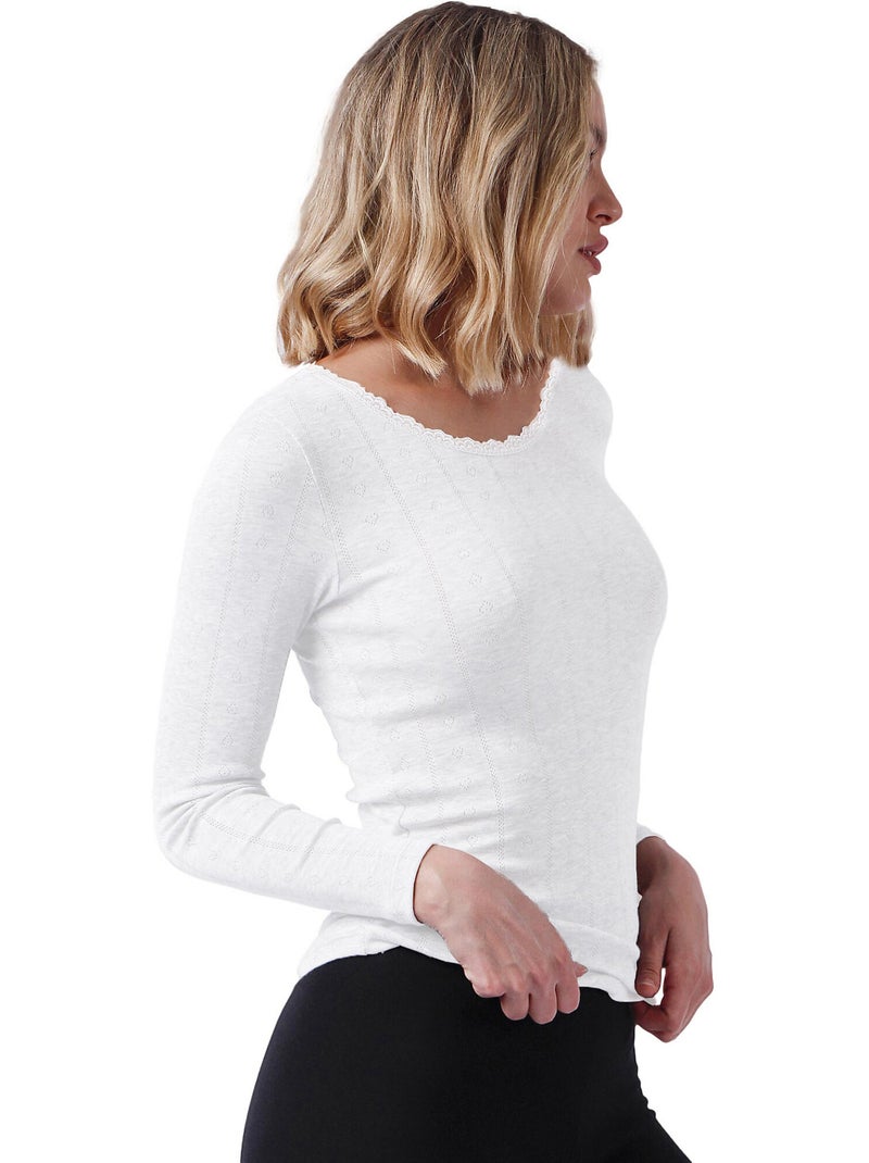 ADMAS Camiseta Manga Larga Canalé para Mujer Blanco - Kiabi