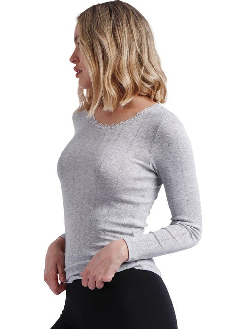 ADMAS Camiseta Manga Larga Canalé para Mujer - Kiabi ADMAS Camiseta Manga Larga Canalé para Mujer - Kiabi