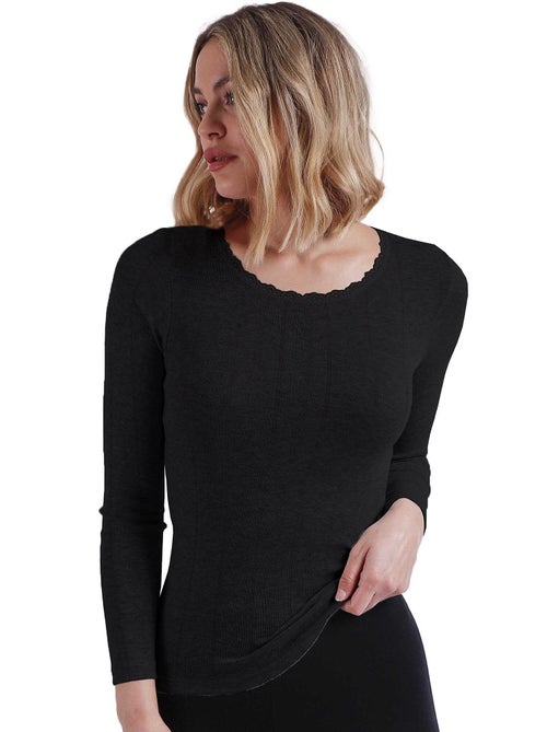 ADMAS Camiseta Manga Larga Canalé para Mujer - Kiabi ADMAS Camiseta Manga Larga Canalé para Mujer - Kiabi