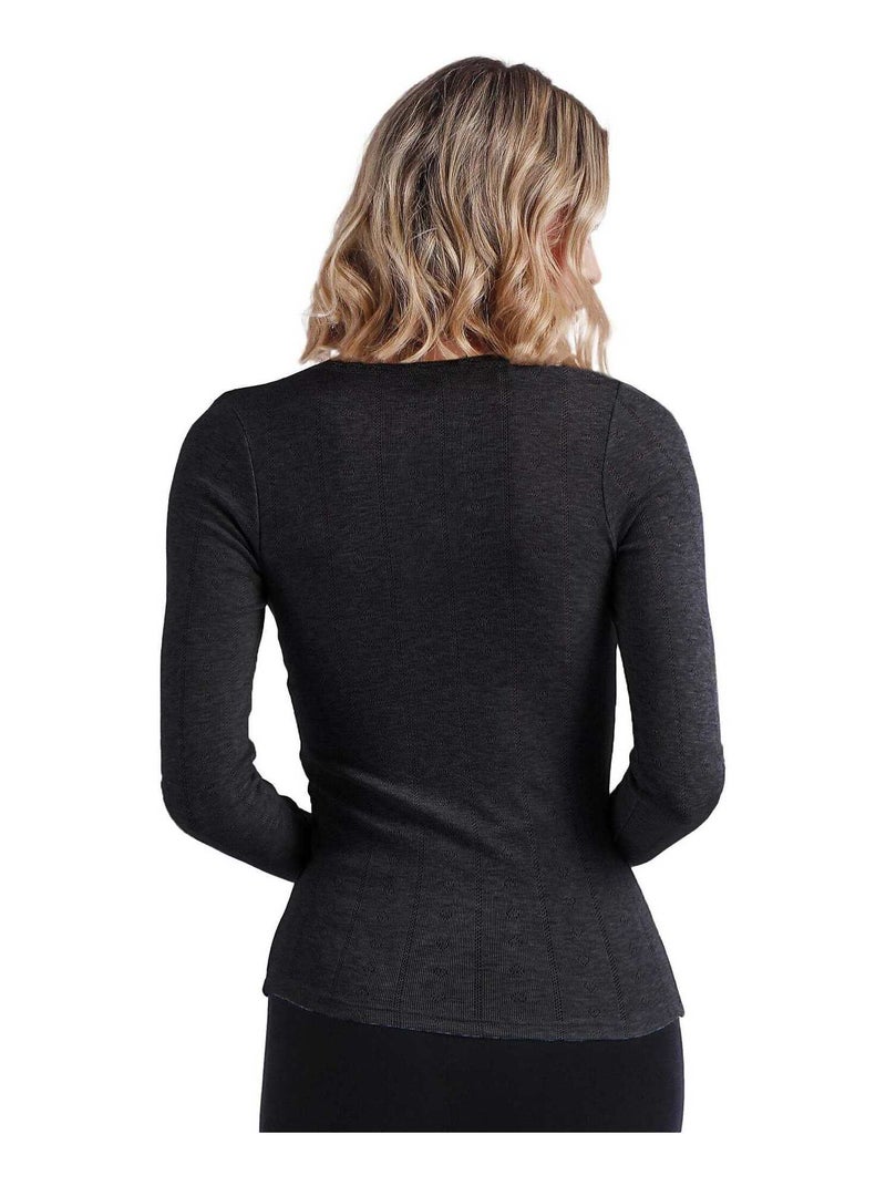 ADMAS Camiseta Manga Larga Canalé para Mujer Negro - Kiabi