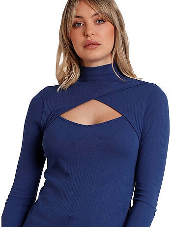 ADMAS Camiseta Manga Larga Cuello Cruzado para Mujer