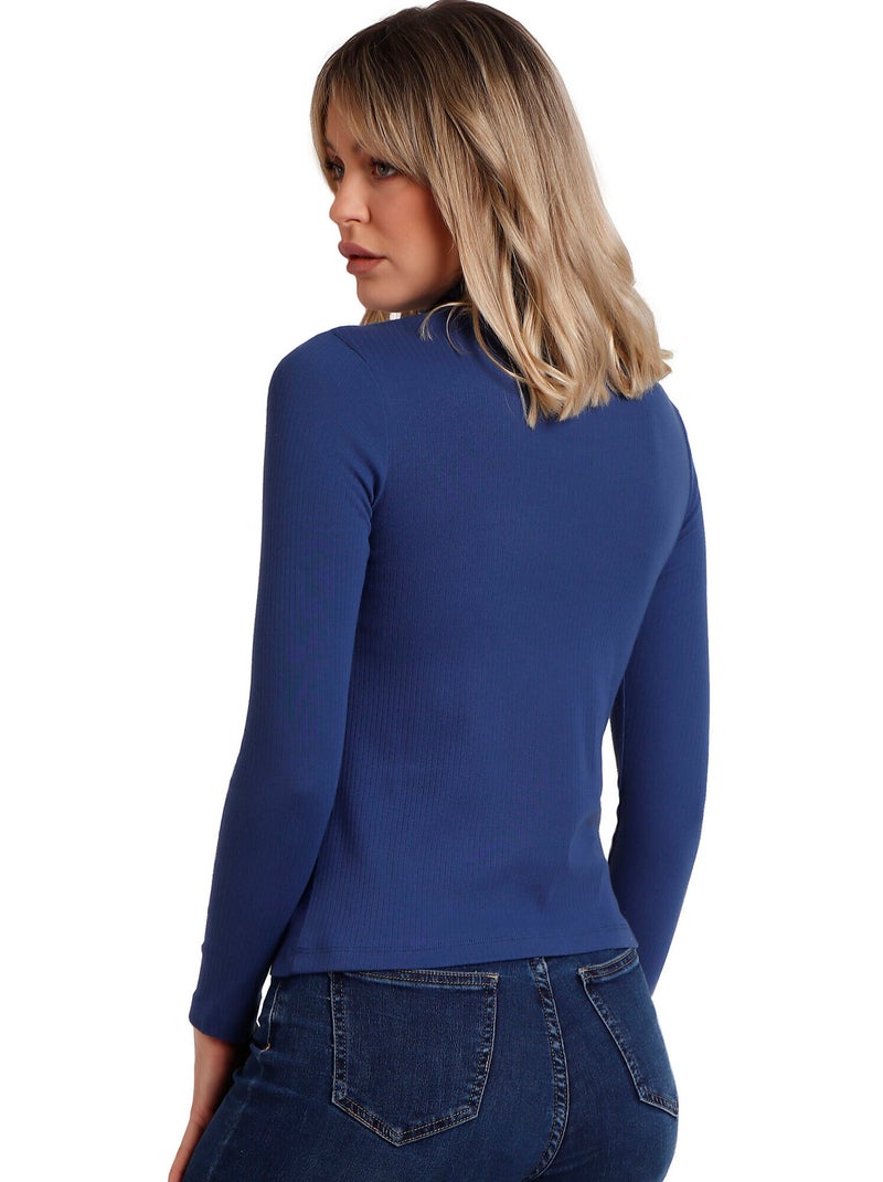 ADMAS Camiseta Manga Larga Cuello Cruzado para Mujer Azul - Kiabi