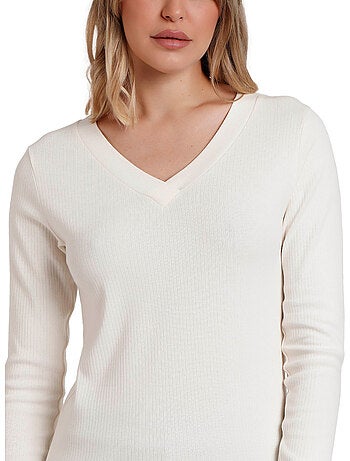 ADMAS Camiseta Manga Larga Cuello Pico para Mujer