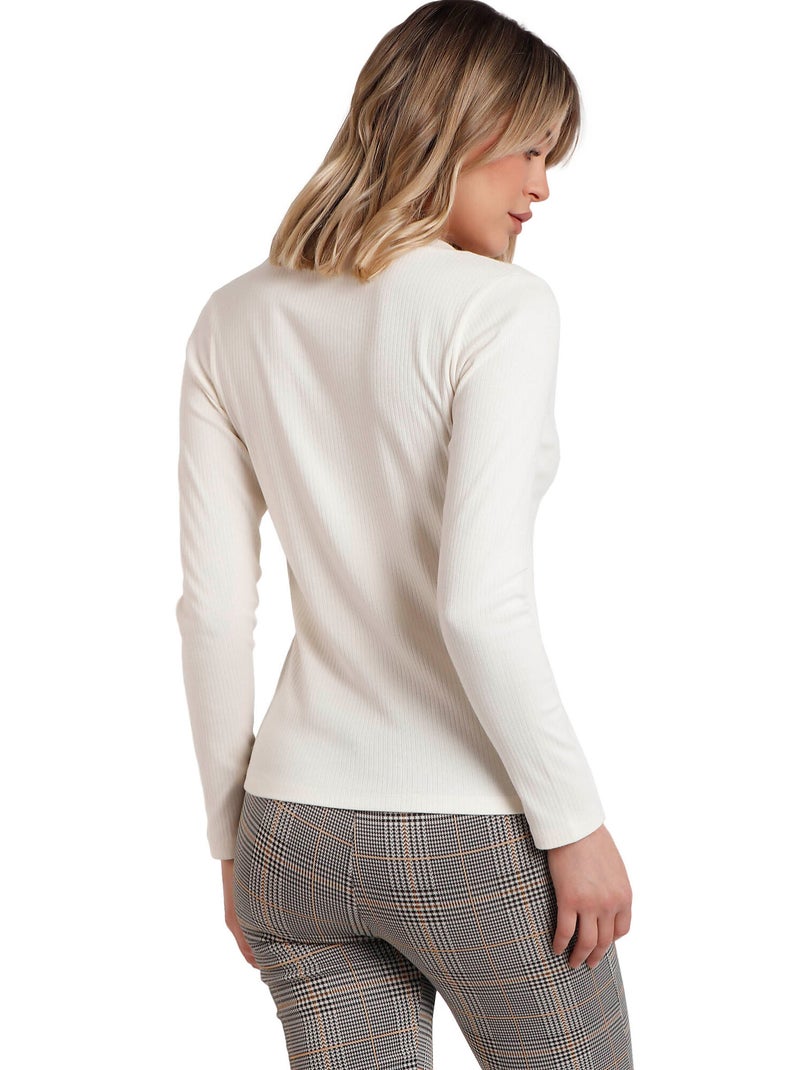 ADMAS Camiseta Manga Larga Cuello Pico para Mujer Crudo - Kiabi