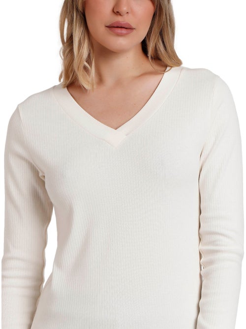 ADMAS Camiseta Manga Larga Cuello Pico para Mujer - Kiabi