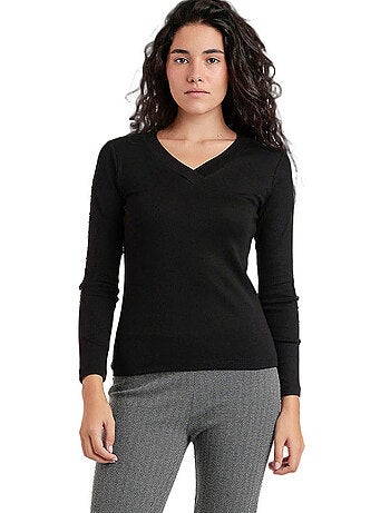 ADMAS Camiseta Manga Larga Cuello Pico para Mujer