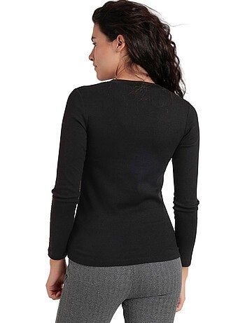 ADMAS Camiseta Manga Larga Cuello Pico para Mujer