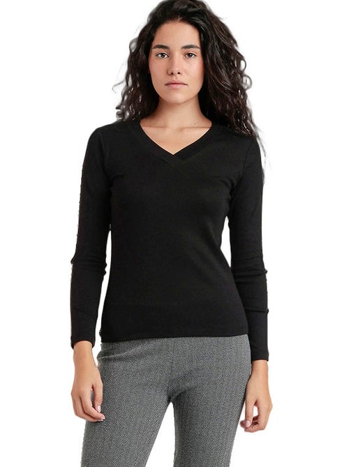 ADMAS Camiseta Manga Larga Cuello Pico para Mujer - Kiabi ADMAS Camiseta Manga Larga Cuello Pico para Mujer - Kiabi