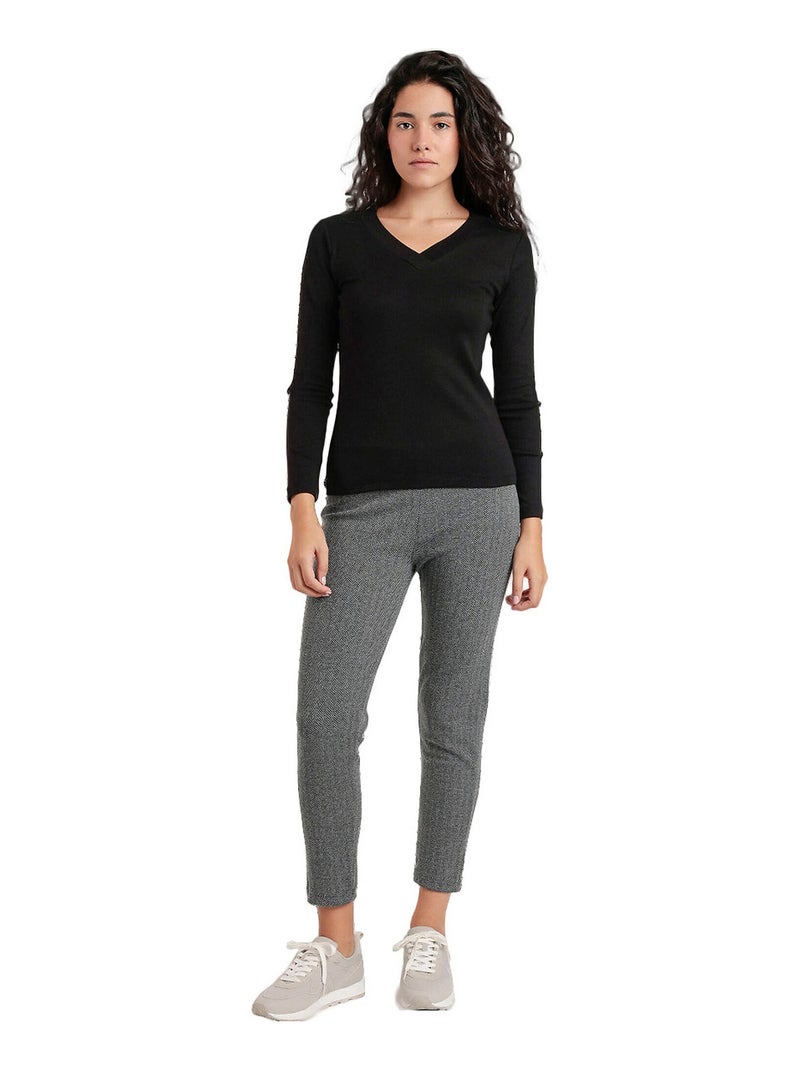 ADMAS Camiseta Manga Larga Cuello Pico para Mujer Negro - Kiabi