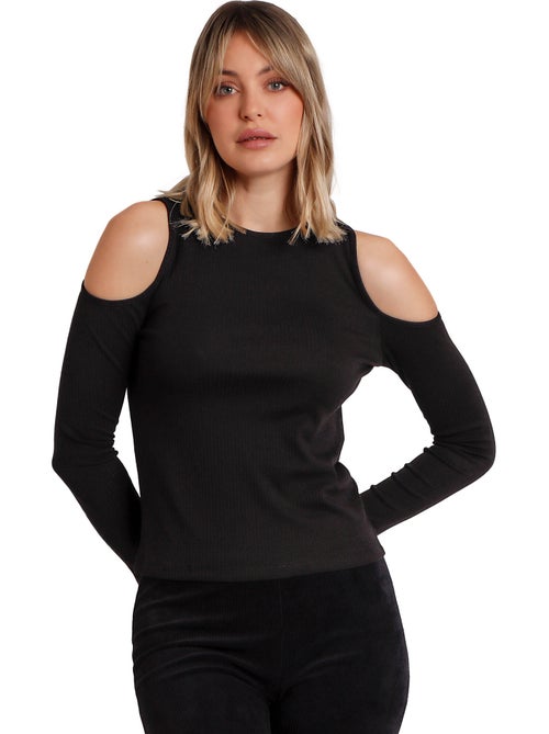 ADMAS Camiseta Manga Larga Hombros Descubiertos para Mujer - Kiabi ADMAS Camiseta Manga Larga Hombros Descubiertos para Mujer - Kiabi