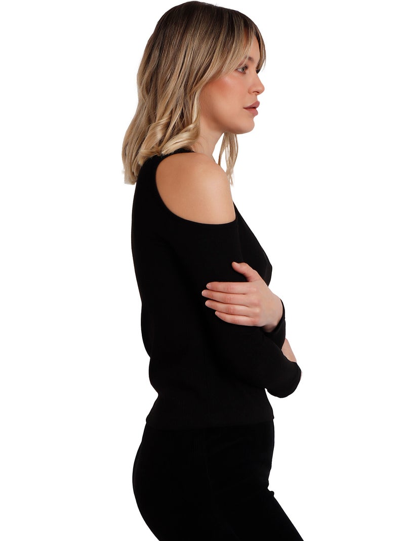 ADMAS Camiseta Manga Larga Hombros Descubiertos para Mujer Negro - Kiabi