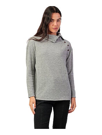 ADMAS Camiseta Manga Larga Neck Buttons para Mujer