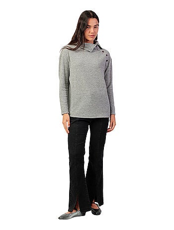 ADMAS Camiseta Manga Larga Neck Buttons para Mujer