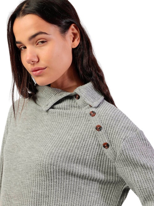 ADMAS Camiseta Manga Larga Neck Buttons para Mujer - Kiabi