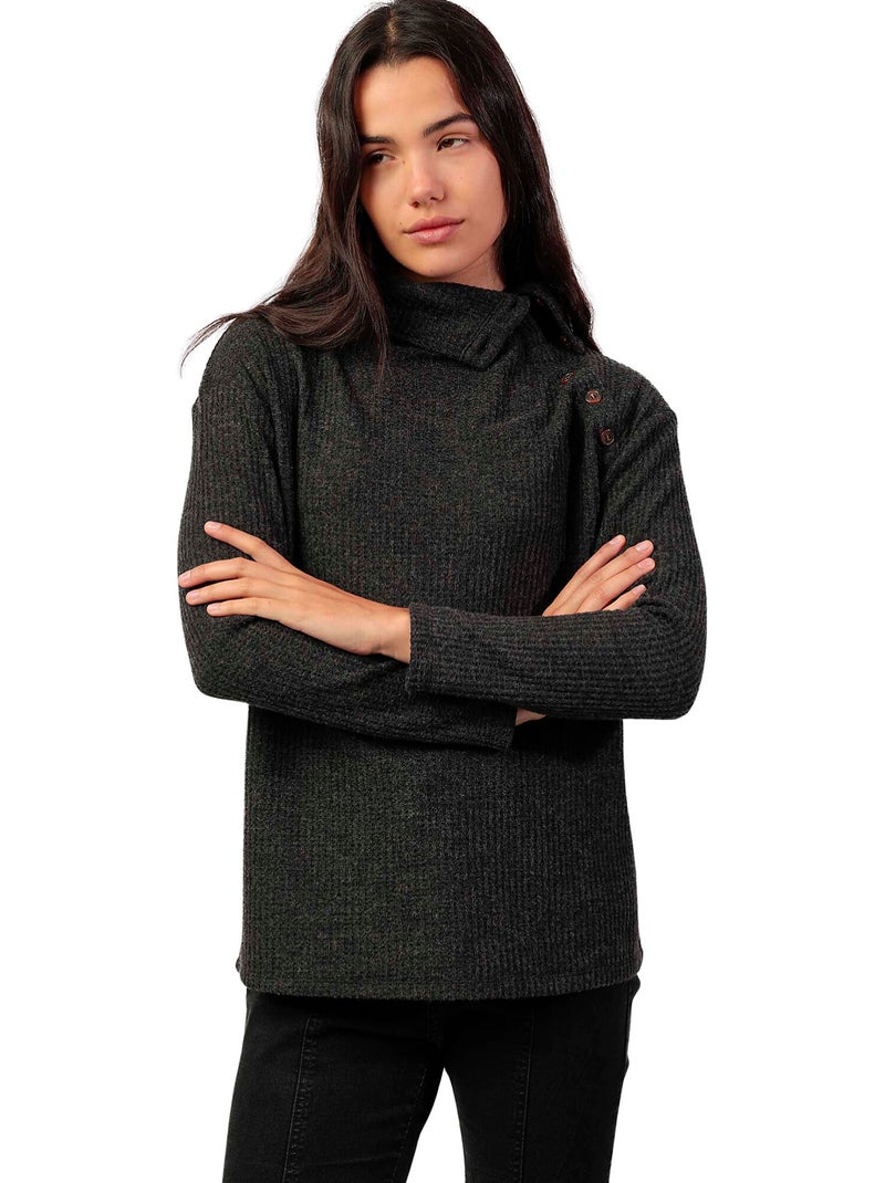 ADMAS Camiseta Manga Larga Neck Buttons para Mujer Gris oscuro - Kiabi