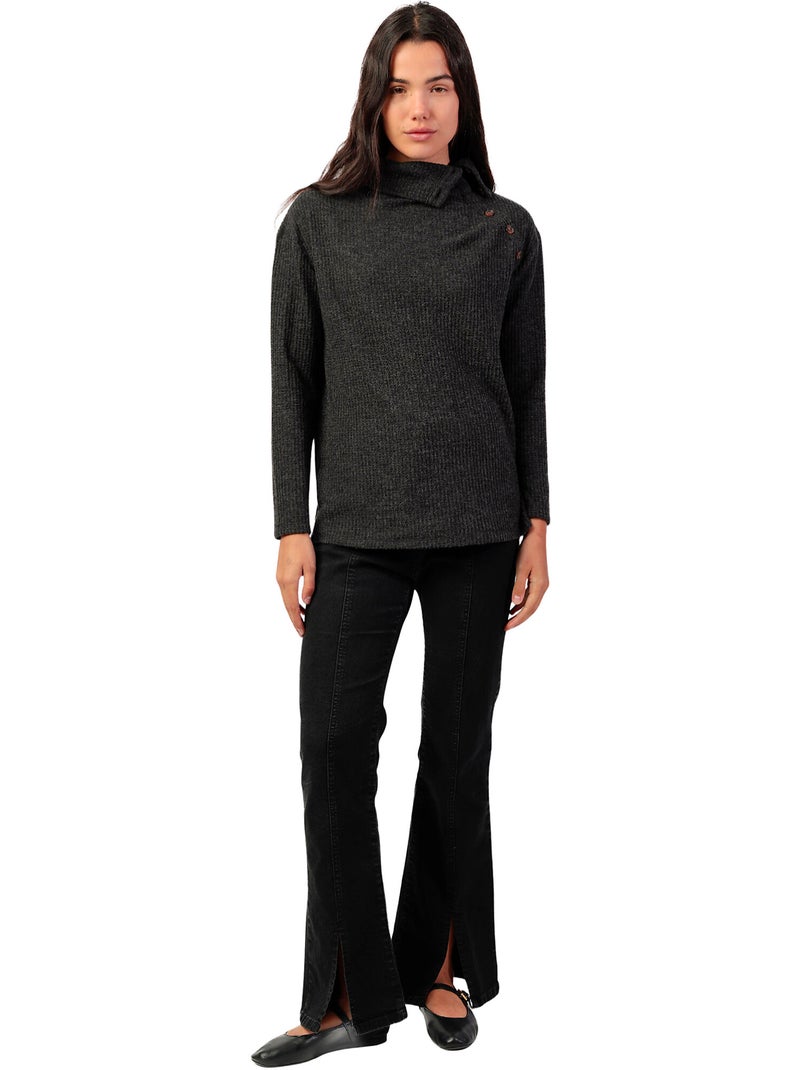 ADMAS Camiseta Manga Larga Neck Buttons para Mujer Gris oscuro - Kiabi