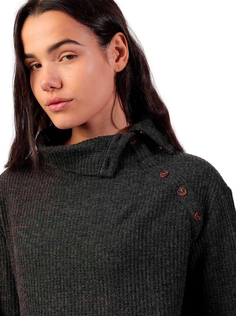 ADMAS Camiseta Manga Larga Neck Buttons para Mujer Gris oscuro - Kiabi