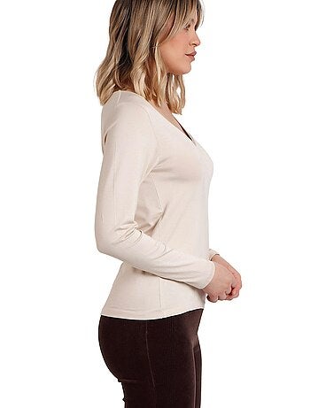 ADMAS Camiseta Manga Larga Pico Raso para Mujer
