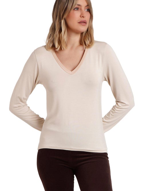 ADMAS Camiseta Manga Larga Pico Raso para Mujer - Kiabi ADMAS Camiseta Manga Larga Pico Raso para Mujer - Kiabi