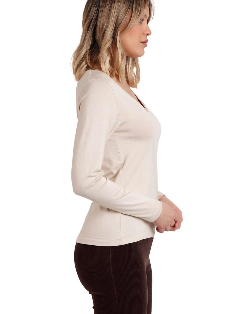 ADMAS Camiseta Manga Larga Pico Raso para Mujer Crudo - Kiabi