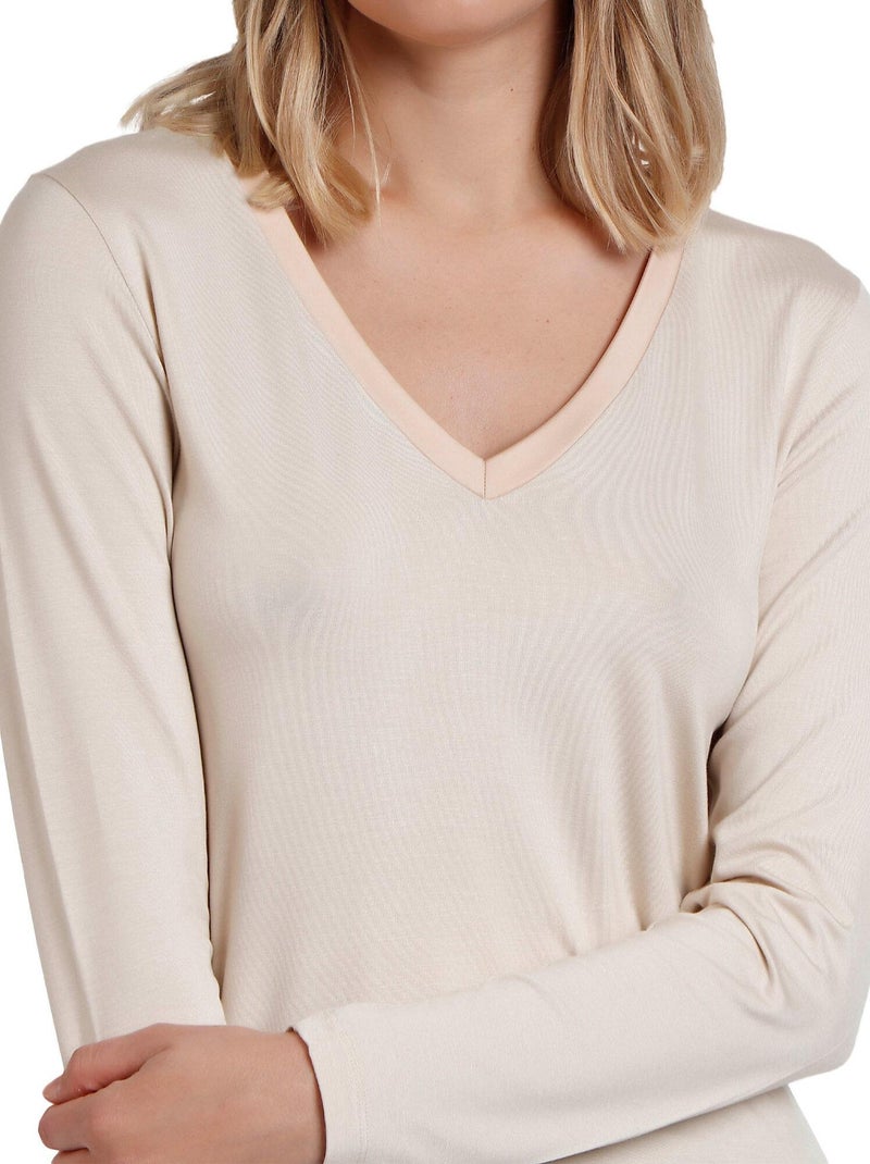 ADMAS Camiseta Manga Larga Pico Raso para Mujer Crudo - Kiabi