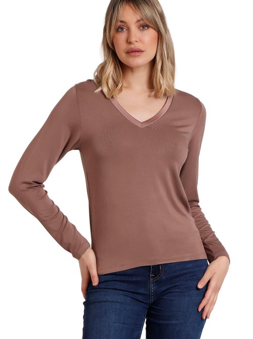 ADMAS Camiseta Manga Larga Pico Raso para Mujer - Kiabi ADMAS Camiseta Manga Larga Pico Raso para Mujer - Kiabi