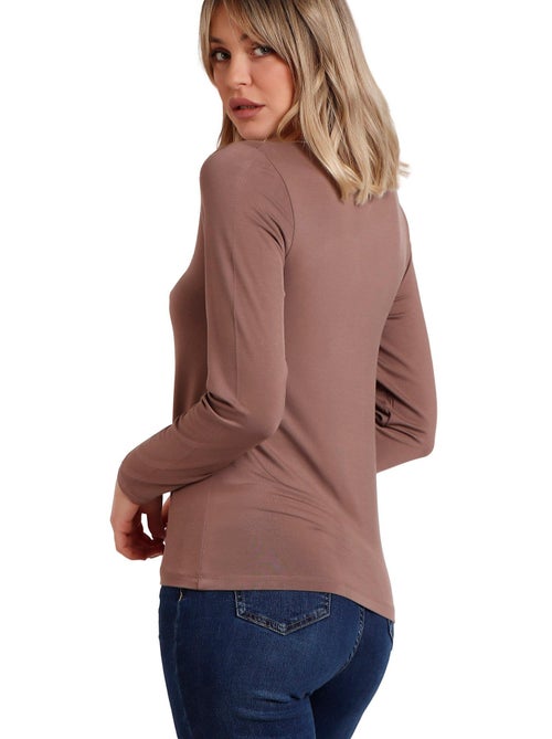 ADMAS Camiseta Manga Larga Pico Raso para Mujer - Kiabi ADMAS Camiseta Manga Larga Pico Raso para Mujer - Kiabi