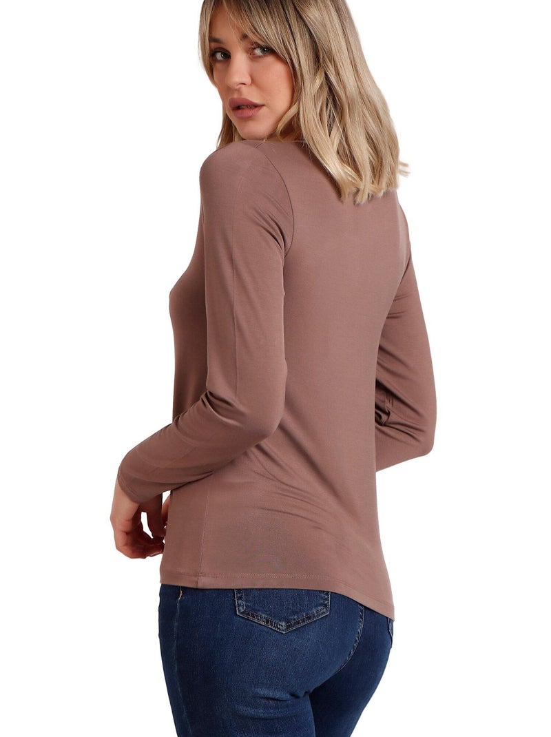 ADMAS Camiseta Manga Larga Pico Raso para Mujer Marrón - Kiabi
