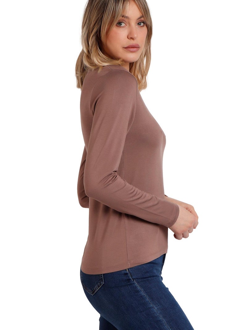 ADMAS Camiseta Manga Larga Pico Raso para Mujer Marrón - Kiabi