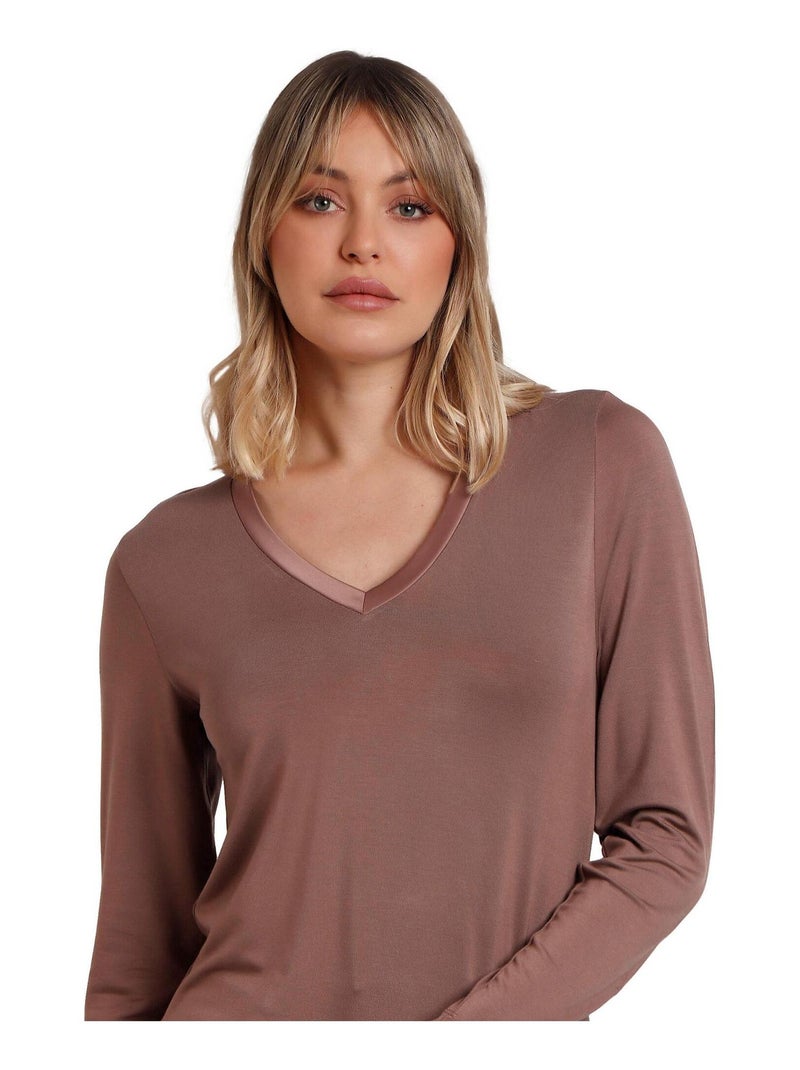 ADMAS Camiseta Manga Larga Pico Raso para Mujer Marrón - Kiabi