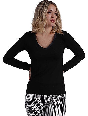 ADMAS Camiseta Manga Larga Pico Raso para Mujer