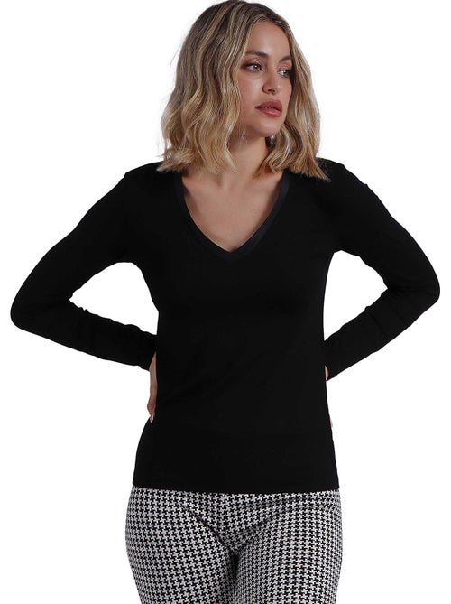 ADMAS Camiseta Manga Larga Pico Raso para Mujer - Kiabi ADMAS Camiseta Manga Larga Pico Raso para Mujer - Kiabi