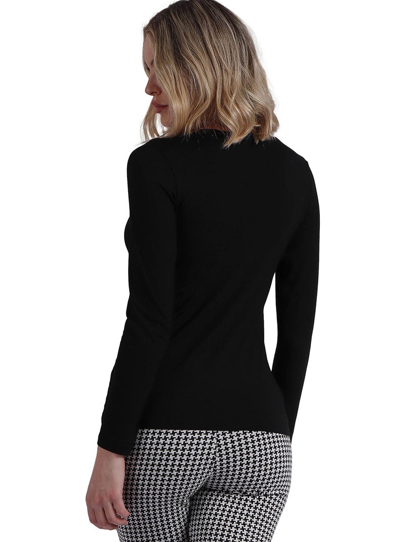 ADMAS Camiseta Manga Larga Pico Raso para Mujer Negro - Kiabi