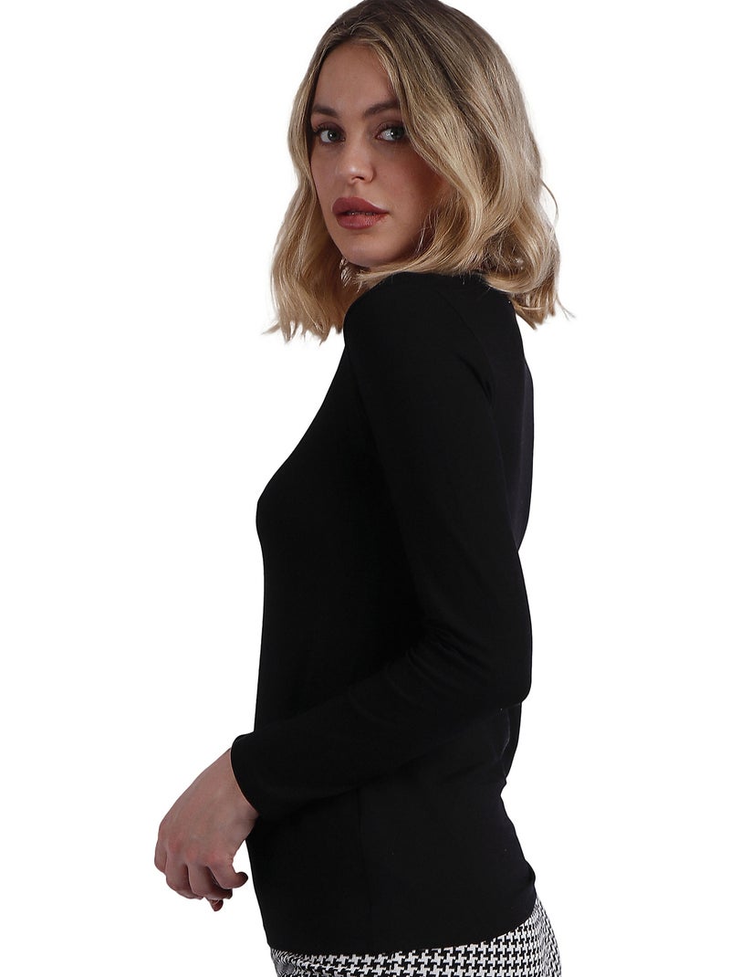 ADMAS Camiseta Manga Larga Pico Raso para Mujer Negro - Kiabi