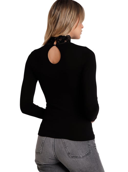 ADMAS Camiseta Manga Larga Puntilla Cuello Alto para Mujer - Kiabi