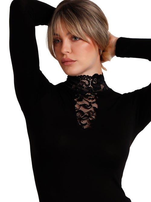ADMAS Camiseta Manga Larga Puntilla Cuello Alto para Mujer - Kiabi