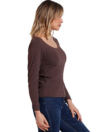 ADMAS Camiseta Manga Larga Romantic Rib para Mujer