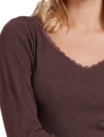 ADMAS Camiseta Manga Larga Romantic Rib para Mujer