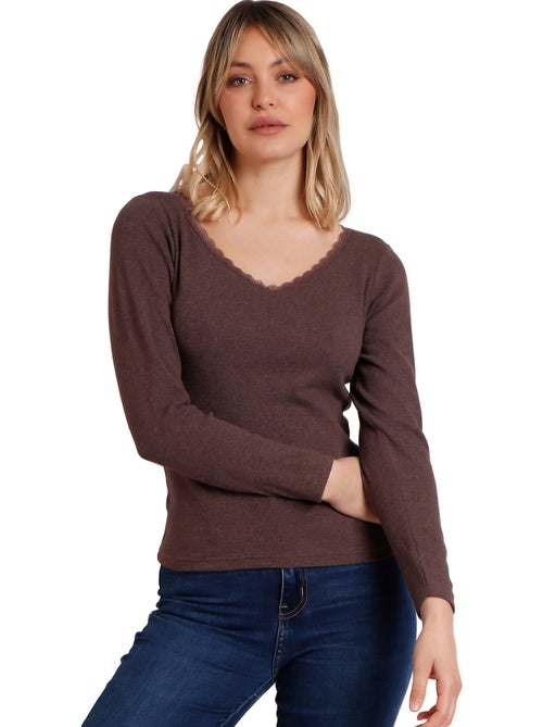 ADMAS Camiseta Manga Larga Romantic Rib para Mujer - Kiabi ADMAS Camiseta Manga Larga Romantic Rib para Mujer - Kiabi
