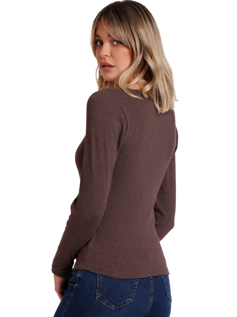 ADMAS Camiseta Manga Larga Romantic Rib para Mujer Marrón chocolate - Kiabi