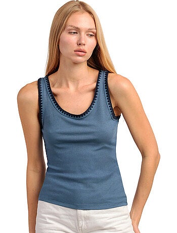 ADMAS Camiseta Sin Mangas Canalé Hilo Contraste para Mujer