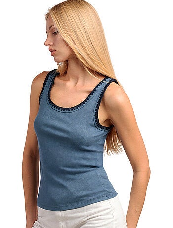 ADMAS Camiseta Sin Mangas Canalé Hilo Contraste para Mujer