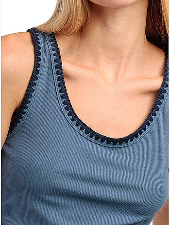 ADMAS Camiseta Sin Mangas Canalé Hilo Contraste para Mujer
