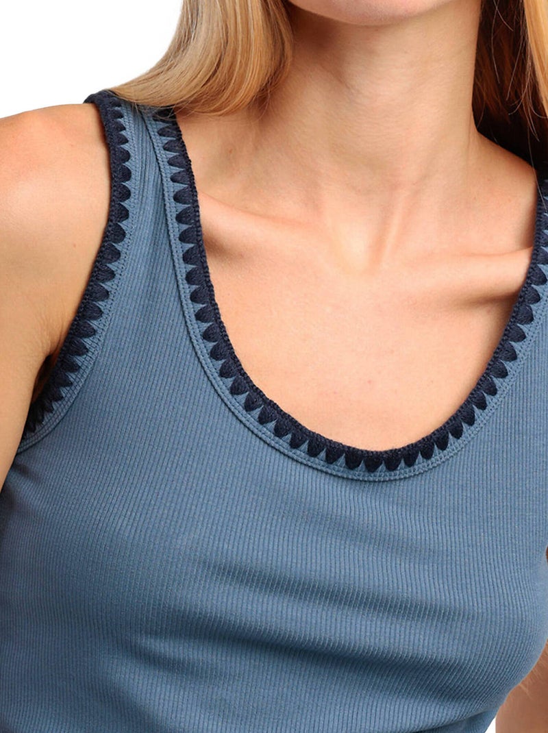 ADMAS Camiseta Sin Mangas Canalé Hilo Contraste para Mujer Azul - Kiabi