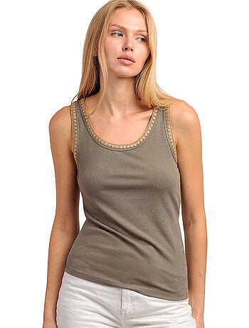ADMAS Camiseta Sin Mangas Canalé Hilo Contraste para Mujer