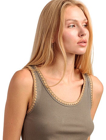 ADMAS Camiseta Sin Mangas Canalé Hilo Contraste para Mujer