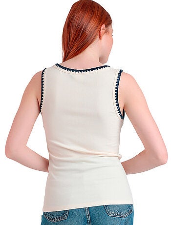 ADMAS Camiseta Sin Mangas Canalé Hilo Contraste para Mujer