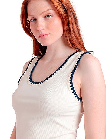 ADMAS Camiseta Sin Mangas Canalé Hilo Contraste para Mujer